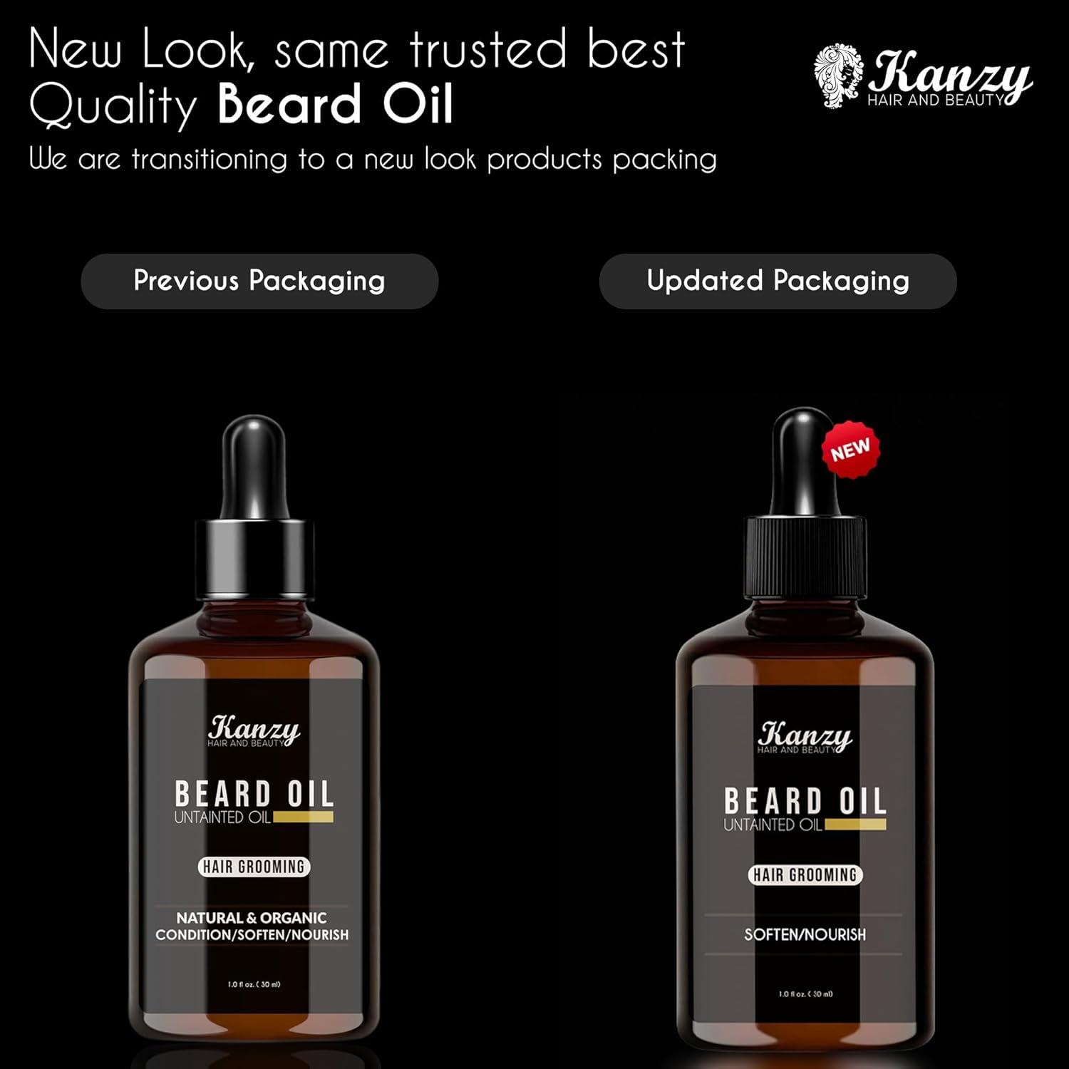 Huile à barbe Kanzy pour hommes - Soin de la barbe - Huile de croissance végane pour la barbe et la moustache - Hydratant et accélérateur de croissance 100% naturel - 30 ml Huile à barbe 30 ml (Lot de 1)