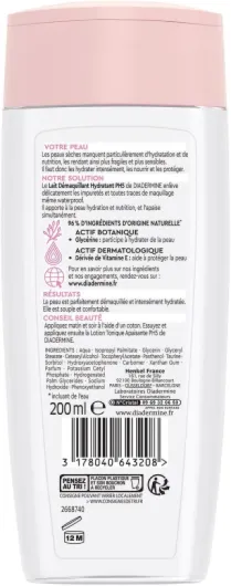 Lait Démaquillant Visage, Yeux et Lèvres - Hydratant - PH5 - Peaux Sèches et Sensibles - Hydrate et Apaise - Nettoyant - 96% d'ingrédients d'origine naturelle - Flacon de 200 ml