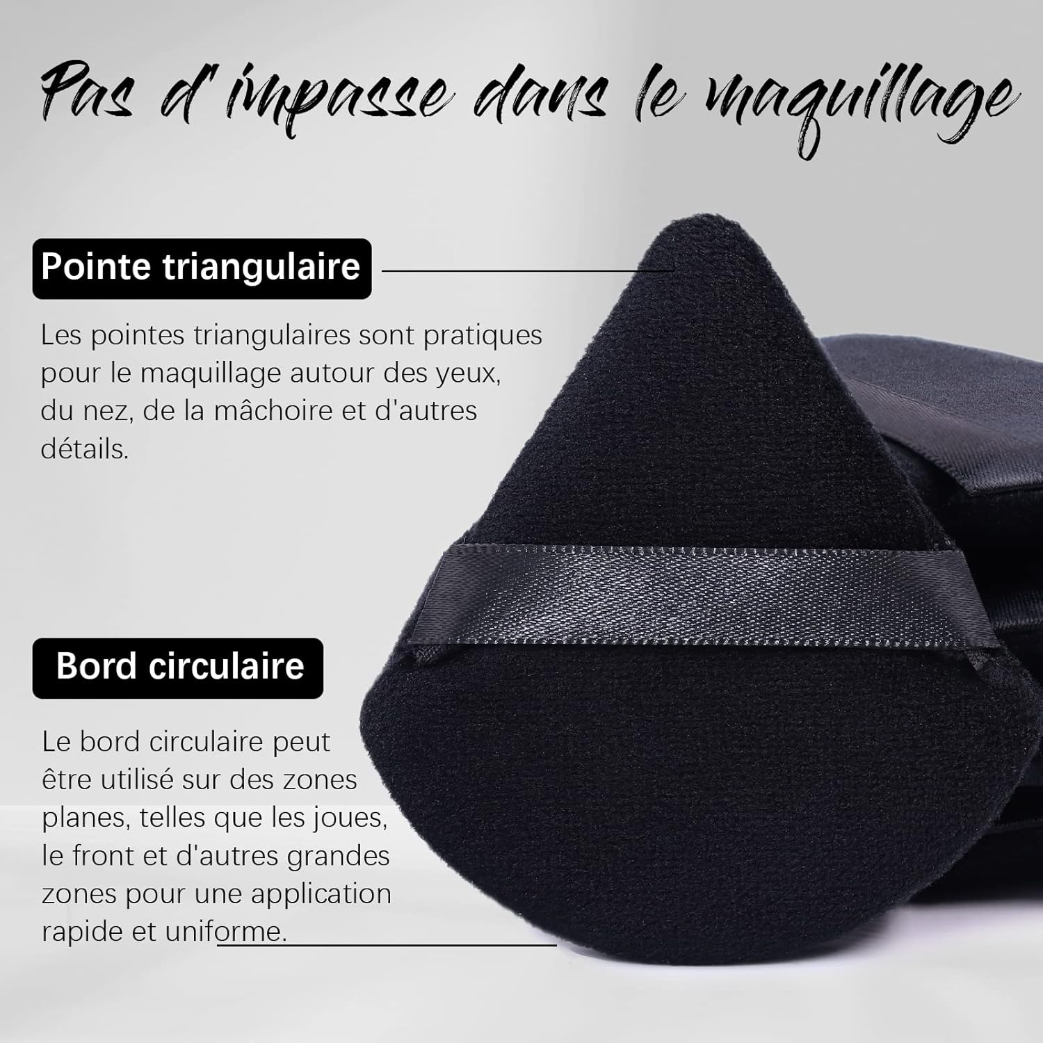 Triangle Houpette Libre Et Cosmétique Liquide, Éponge Poudre Douce En Peluche, Outil De houpette maquillage Fond De Teint (6 Pièces Noir) Triangle-Noir