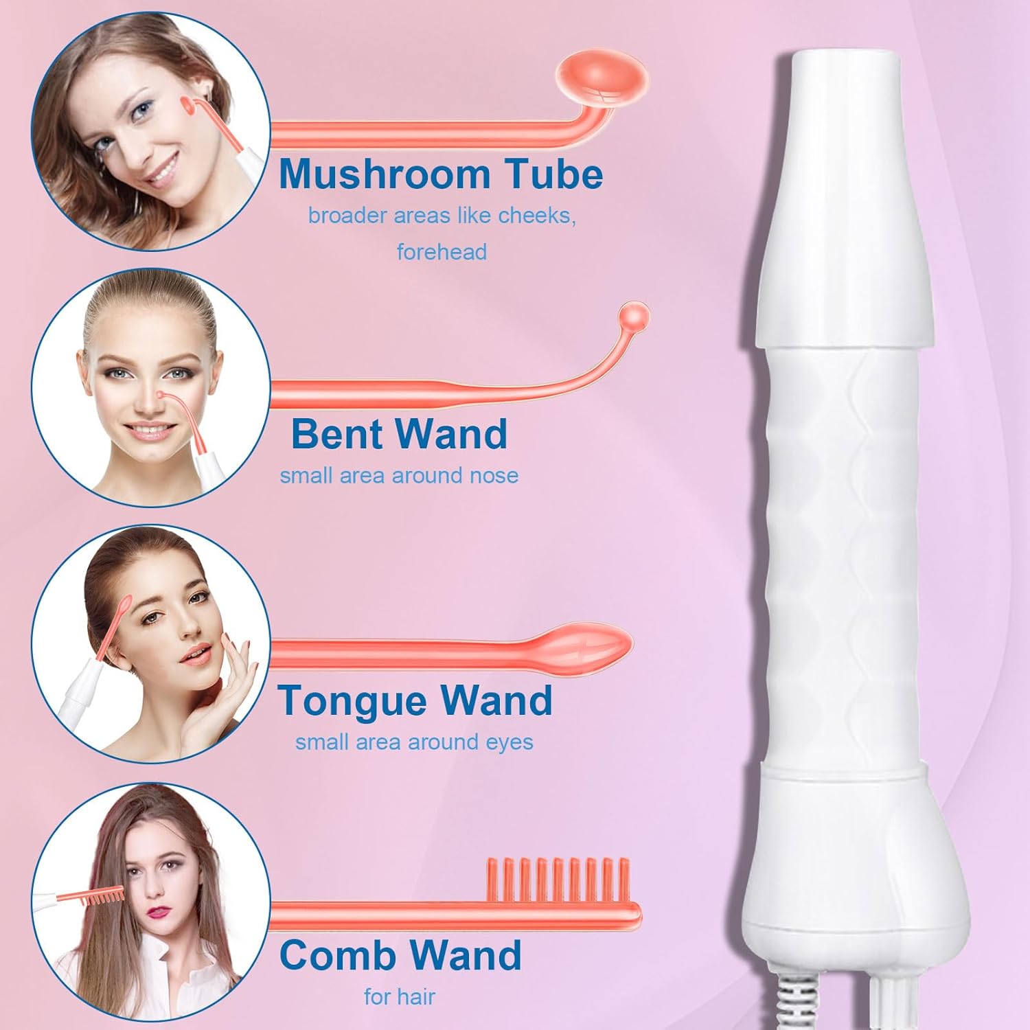 Appareil Haute Fréquence avec 4 Rouge Neon, Haute Fréquence Portable Outils de Beauté Faciale Visage Baguette pour Réduire Les Rides, Les Yeux Gonflés, Les Cernes, La Perte de Cheveux 4pcs Red Neon
