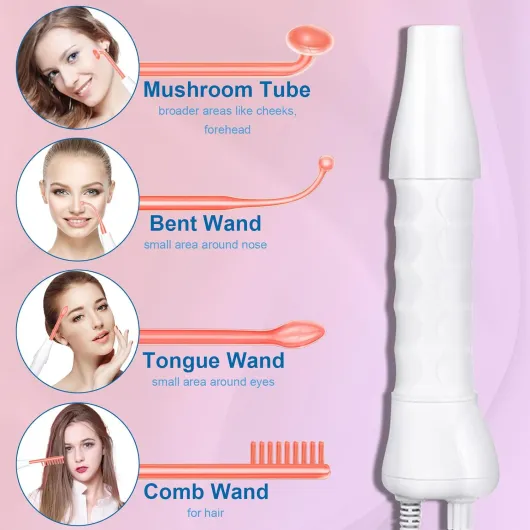Appareil Haute Fréquence avec 4 Rouge Neon, Haute Fréquence Portable Outils de Beauté Faciale Visage Baguette pour Réduire Les Rides, Les Yeux Gonflés, Les Cernes, La Perte de Cheveux 4pcs Red Neon