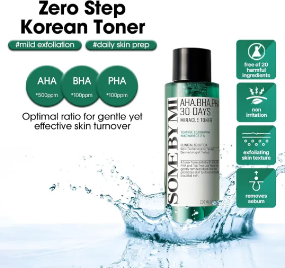AHA BHA PHA 30 Days Miracle Toner – 150ml – Tonique exfoliant coréen à l'acide salicylique – Tous types de peau – Pores & contrôle du sébum avec 2% de niacinamide – Soin coréen