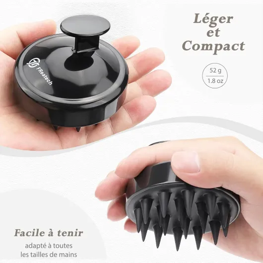 FREATECH Brosse à Cheveux en Silicone pour Shampooing et Massage Cuir Chevelu, [Humide & Sec] Masseur Tete, Nettoyage en Profondeur et Exfoliation Douce, Stimuler la Croissance des Cheveux, Noir