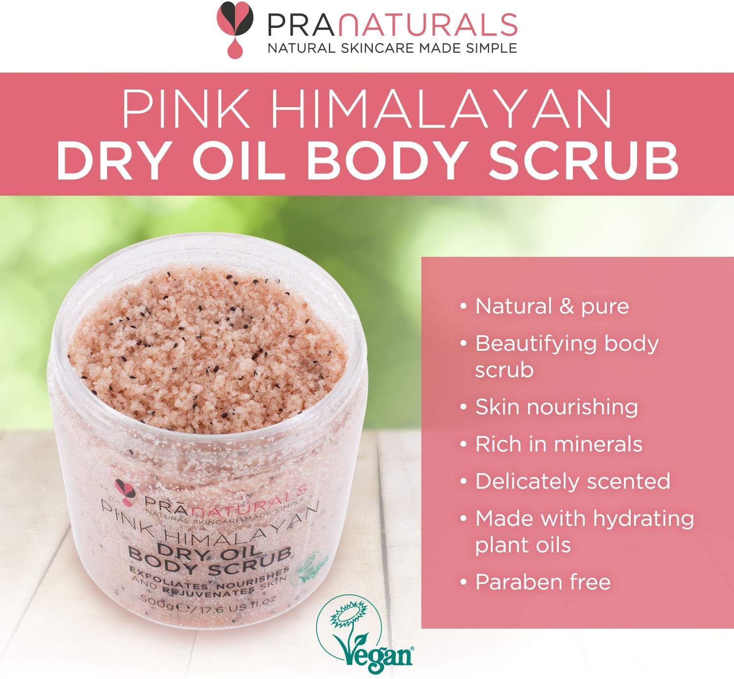 Gommage Corporel au Sel Rose de l'Himalaya 500g - Riche en Minéraux & Vitamines Nourrissants, Élimine Cellules Mortes, Revitalise, Pour Toutes les Peaux, Parfumé aux Huiles Naturelles