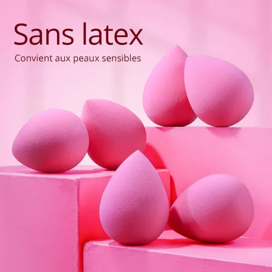 Lot de 6 Éponges de Maquillage, Éponge de Beauté Pour Fond de Teint, Éponges de Maquillage Roses - Texture douce,usage humide et sec,gonflent mouillées,BB crème,anti-cernes,application uniforme,réutilisables,pour débutantes.