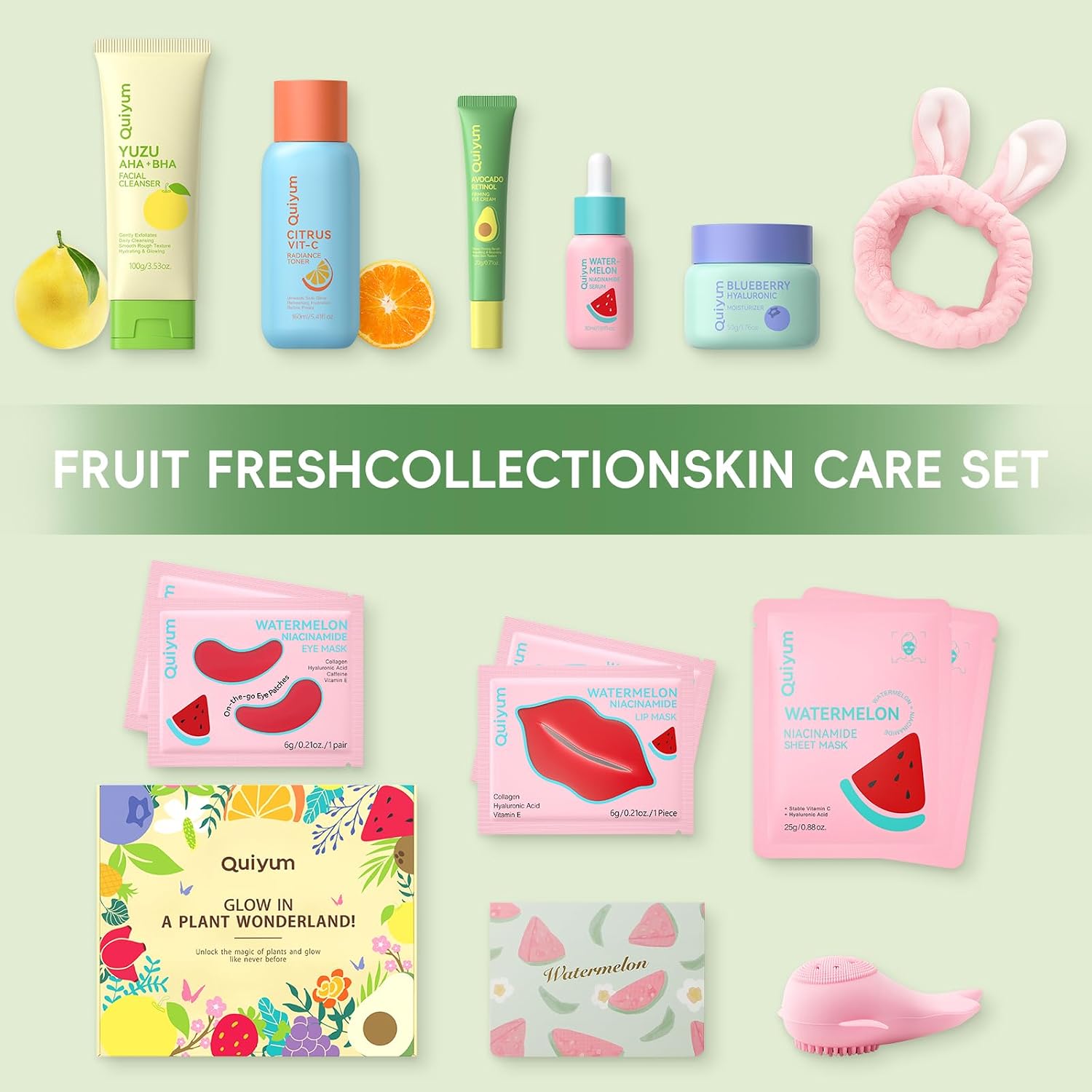 Coffret Cadeau Soins Visage aux Fruits, Kit 14 Pièces pour Femmes - au Niacinamide et aux Céramides, Éclat du Teint et Hydratation Intense ensemble 14 pièces