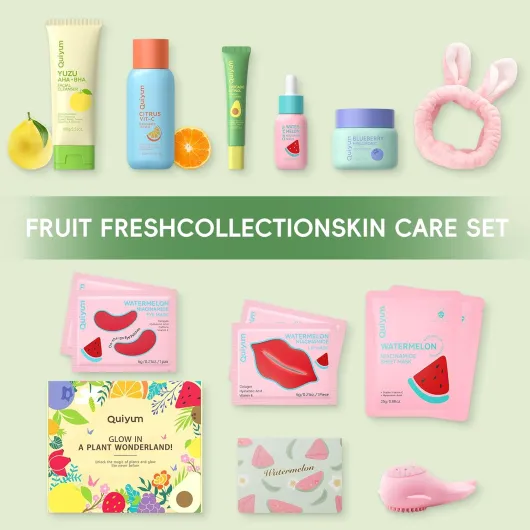 Coffret Cadeau Soins Visage aux Fruits, Kit 14 Pièces pour Femmes - au Niacinamide et aux Céramides, Éclat du Teint et Hydratation Intense ensemble 14 pièces