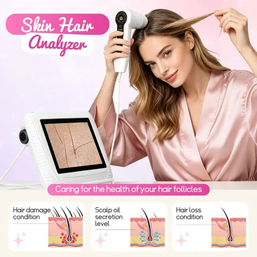 Analyseur de cheveux de peau, écran LCD de 12,7 cm, système d'analyse numérique rechargeable de la peau et des cheveux avec double têtes 50x/200x, utilisation dans la peau et le cuir chevelu pour la