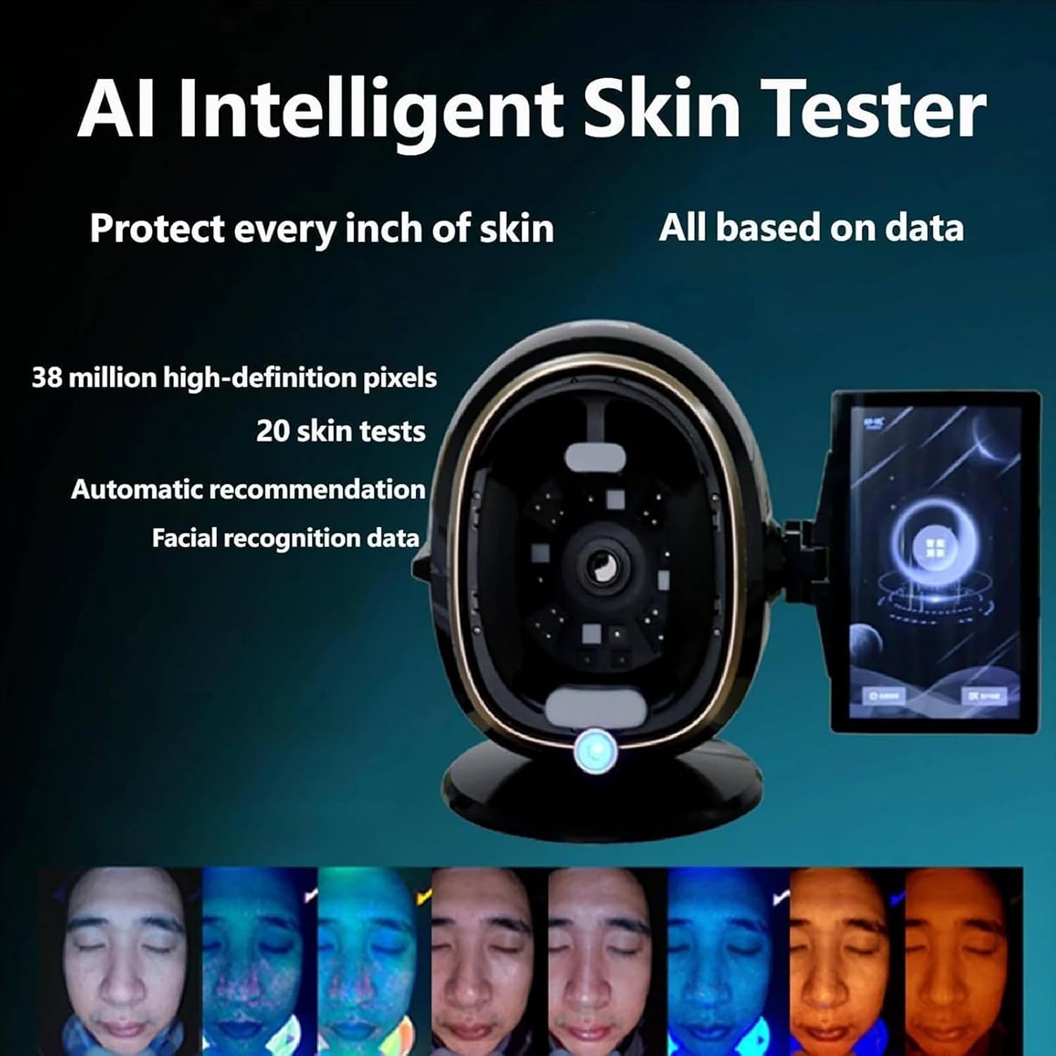 Analyseur de Peau Professionnel, Instrument d'analyse Faciale, 8 Types d’Analyse Spectrale, 20 indicateurs de Test, Diagnostic Professionnel pour l'évaluation des Soins de la Peau Blanc 13.3in