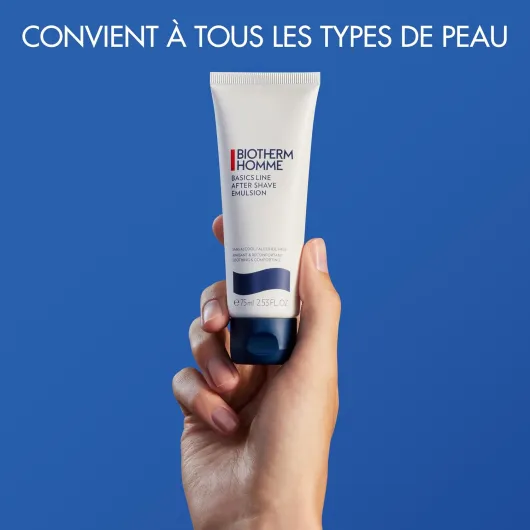 BIOTHERM HOMME Basics Line After Shave Emulsion, Après-rasage Apaisant sans alcool, pour peaux normales à sèches, anti-irritations post-rasage, peau hydratée et élastique, 75 ml 75 ml (Lot de 1)