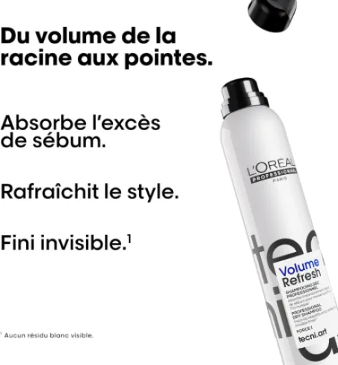 L'OREAL PROFESSIONNEL - Shampoing Sec Volume Refresh Tecni Art - Absorbe l'Excès de Sébum & Apporte Du Volume - Fini Invisible & Sans Résidus - Fraîcheur 96h - Tous Types de Cheveux - 200 ml Incolore 1 unité (Lot de 1)